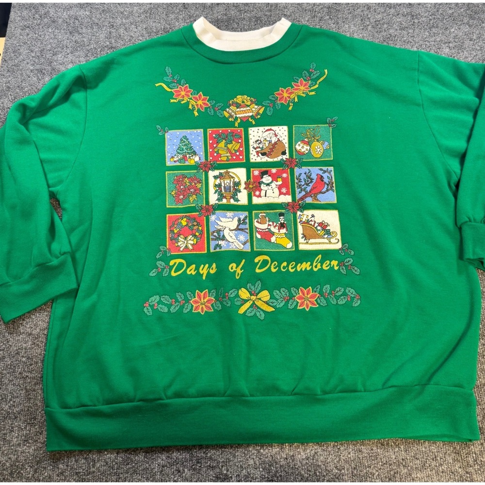Vintage Nutcracker‎ Plus Size Green Christmas Sweatshirt Days of December 2X USA